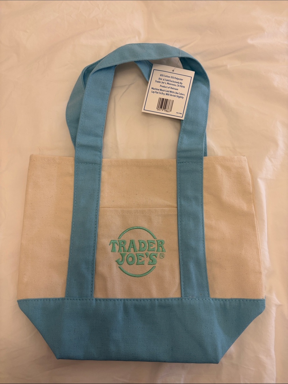 Canvas Tote Bag in Natural & Light Blue